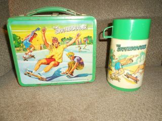 Vintage 1977 - The Skateboarder Metal Lunch Box With Thermos Aladdin Industries