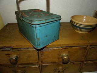 Antique tin blue childs lunch box AAFA 2