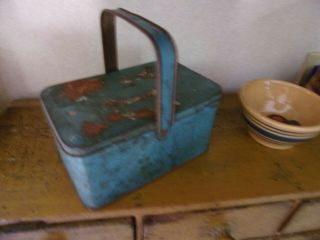 Antique tin blue childs lunch box AAFA 3