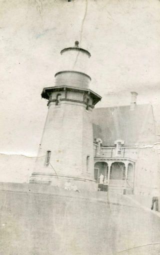 T993 Rare Vtg Photo Lighthouse With House,  Unknown Location C Early 1900 