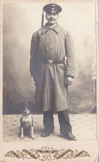 Carte De Visite Cdv Vintage 1900 Germany Military Man Dog Rifle
