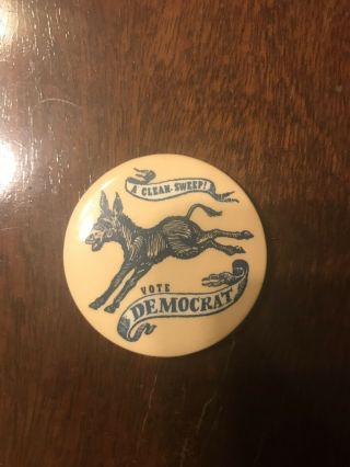 Vintage 60’s 2” Political Button Pin “clean Sweep” Vote Democrat