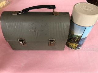 Vintage American Thermos Bottle V Dome Metal Lunch Box And Thermos Collectible