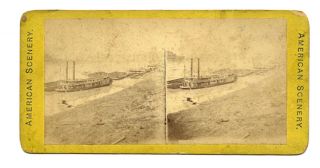 Vintage American Scenery Stereoview Card Riverboats Circa 1890 Stereo View
