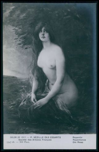 Art Sezille Des Essarts Nude Long Hair Woman Old 1910s Salon De Paris Postcard