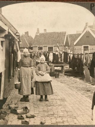 Young Dutch Girls Wooden Shoes Holland Keystone Stereoview C1920