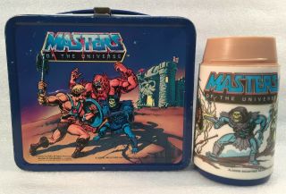 Vintage 1983 Aladdin Masters Of The Universe Metal Lunch Box W/thermos No Lid