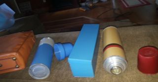 Vintage Thermos Picnic Set 2 Vacuum Bottles 4 Cups Box And Tote Bag Lunch