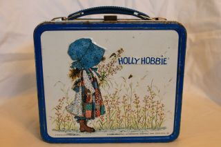 1973 Holly Hobbie Vintage Metal Lunchbox Blue & White No Thermos
