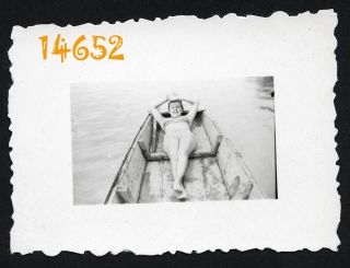 Vintage Photograph,  Sexy Girl In Rowing Boat,  Swimsuit 1930’s Hungary