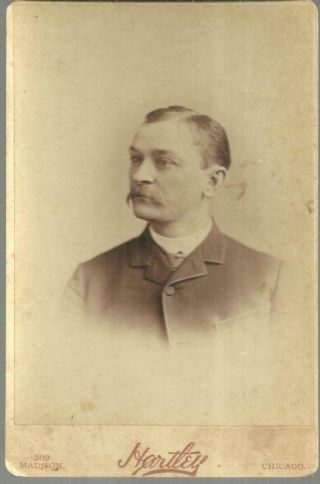 Vintage Cabinet Card Of Man From Hartley Studio,  Chicago,  Illinois