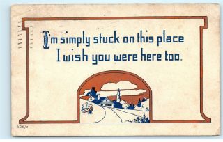 1915 Arts & Crafts Border Home I Wish You Were Here Antique Vintage Postcard D71