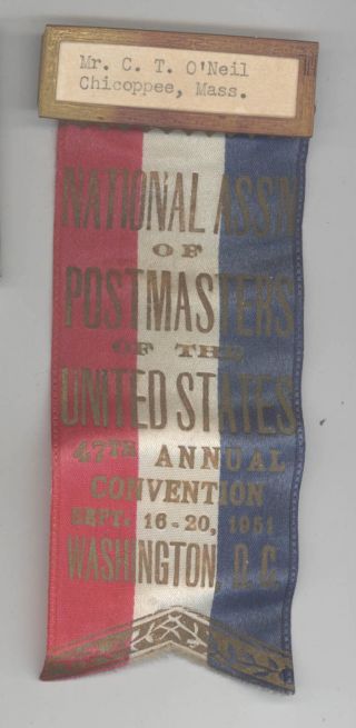 1951 National Association Of Postmasters Ribbon Washington Dc Postal Post Office