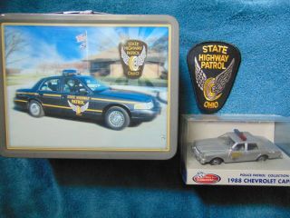 Vintage Lunch Box Metal Ohio Highway Patrol.  Car And Patch No Thermos