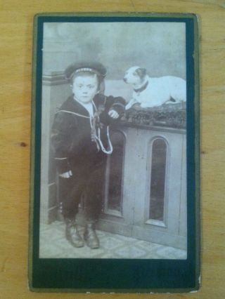 Cdv Victorian Boy Navy Hms Cap,  Dog Terrier Jack Russell ? Preston Lancs