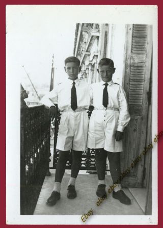 38850 Greece 1930s.  Two Boys,  Brothers On The Balcony.  Photo.