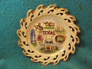 Vtg 6 " Souvenir Texas Cotton Bowl San Jacinto Alamo Long Horn State Plate