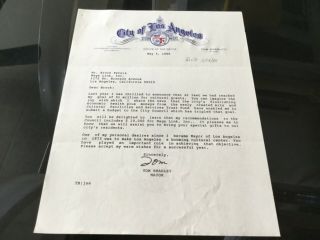Tom Bradley L.  A.  Mayor 1989 Hand Signed Letter Brock Peters Estate