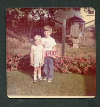 Vintage Photo Boy & Girl W/ Michigan License Plate 985078