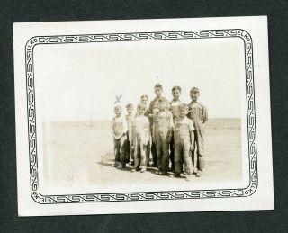 Vintage Photo First Day Of School Farm Boys In Overalls W/ Note 985022