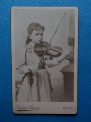 CDV Lovely Young Girl Playing the Violin Long Hair Gilt Edges Wien Austria 5