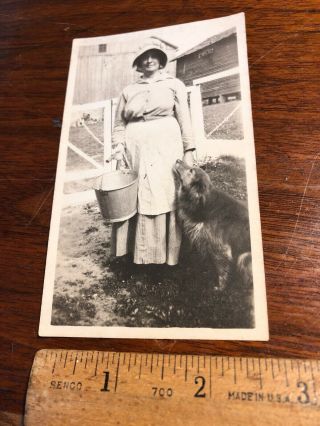 Vintage Photo Ca 1920 - 30’s Women With Dog On Farm