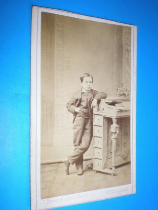 Cdv Old Photograph Boy Leaning By Byron At Nottingham C1860s Ref 500 (5)