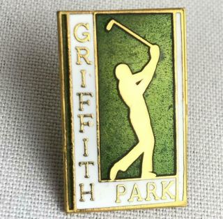 Griffith Park Golf Enamel Lapel Pin Vintage White Green Gold Tone Golfer Club