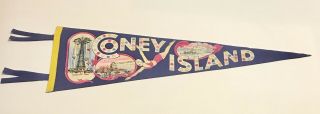 26 1/2” Vintage Felt Pennant Coney Island Ny - Great Colors