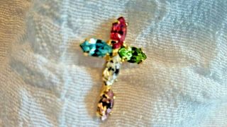 Australian Crystal Cross Lapel Hat Pin Christian Religious Christ Colorful 3/4 "