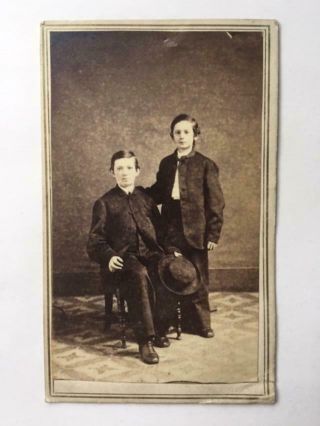 Antique Cdv Photo 2 Young Victorian Boys Cincinnati Ohio Winder Ed S.  Hopkins