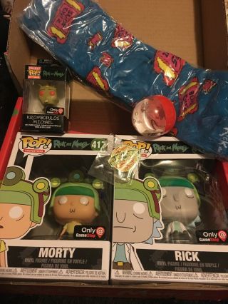 Blips And Chitz Box Gamestop Exclusive Rick And Morty Pops,  Keychain And More