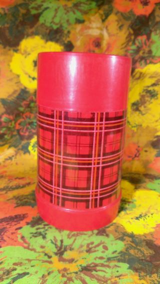 Campy Vintage Aladdin Red & Black Plaid Wide Mouth Thermos • Pint