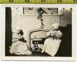 Vintage 1937 Photo / Girls Have Fireplace Tea In 18th Century French Costume Wig