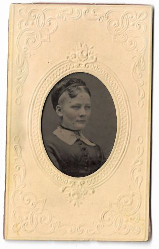 Tintype Photograph Young Woman Pretty Embossed Frame