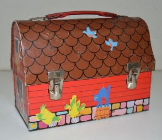 Vintage Barn Farm Animals Red Metal Dome Lunchbox By Thermos Brand C6.  5 Rare