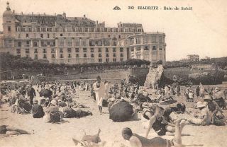 Biarritz Bain De Soleil Beach Scene France Basque Coast Vintage Postcard C1910s