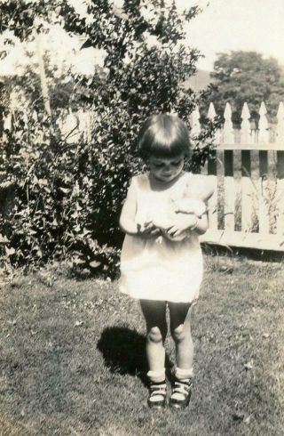 Qq311 Vtg Photo Little Girl Little Socks,  Doll,  Picket Fence C Early 1900 