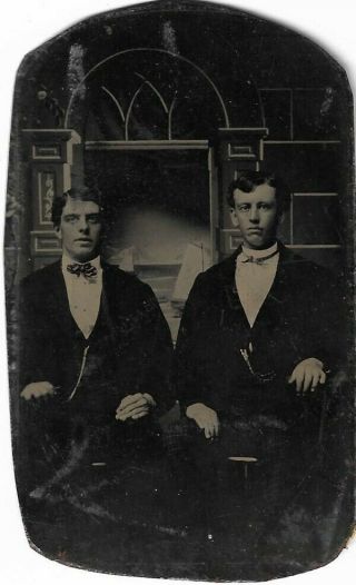 Tintype Photograph Showing Two Well Dressed Men Wearing Jackets And Ties