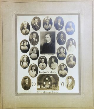 Large Antique 1917 Albumen Cabinet Photograph Confirmation Class Minnesota