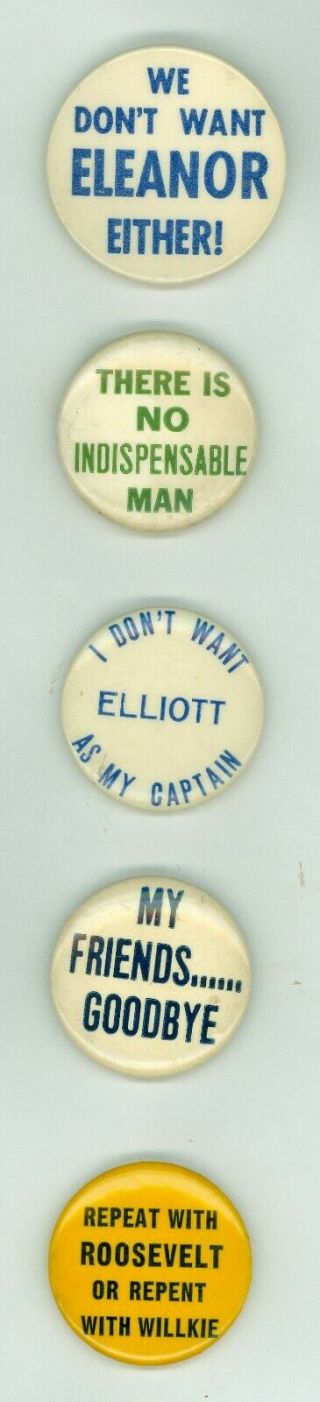 5 Vtg 1940 Willkie Anti - Fdr Presidential Political Campaign Pinback Buttons Elnr