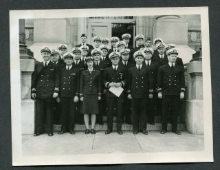 Vintage Photo Wwii Us Navy Officers & Wave Woman Uniform Class Portrait 984033