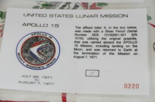 Large Size Apollo 15 Pencil X From Lead Flown To The Lunar Surface Irwin Letter