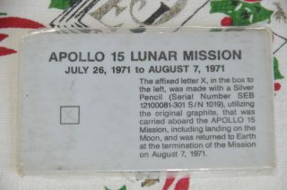 Large Size Apollo 15 Pencil X From Lead Flown To The Lunar Surface Irwin Letter 7