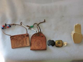 Vintage Boy Scout Neckerchief Slides,  Belt Bead Holders And Boy Scout Pin