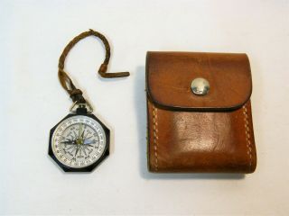 Vintage Taylor Boy Scout Compass Black Bakelite W/ Heavy Leather Belt Case