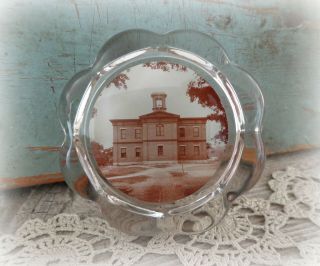 Vintage Schoolhouse Glass Photo Paperweight Collectible Antique Paperweights