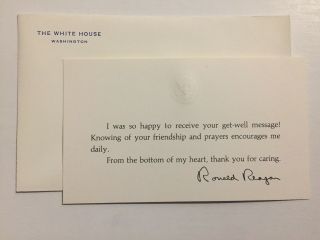 1980s President Ronald Reagan Get - Well Message Card Presidential Seal