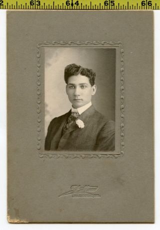 Vintage 1906 Cabinet Card Photo / Handsome Young Man W Carnation Chillicothe Mo