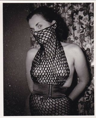 Vintage Silver Photograph Sexy Chessecake Babe In Fishnet Stocking 1950s Vintage